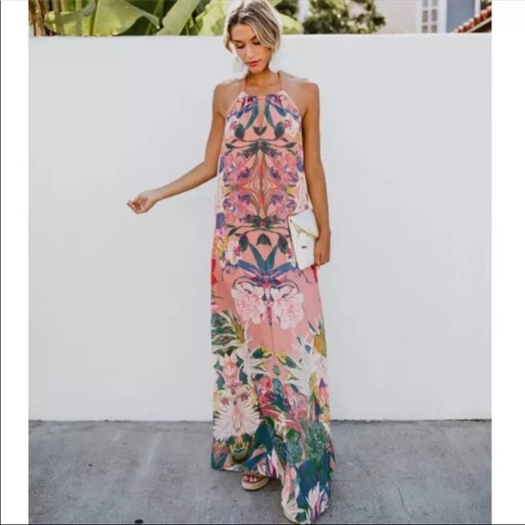 Pink Mokara Floral Halter Dress - Picture 3 of 8